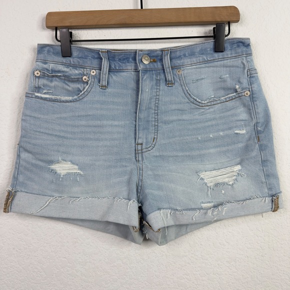 Madewell Shorts Womens 27 Denim High Rise Distressed Cuff Light Wash Casual Boho - Picture 1 of 6